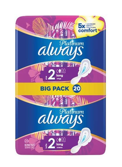 אולוויז פלטינום אולטרה לונג - תחבושות היגייניות עם כנפיים בניחוח עדין Always