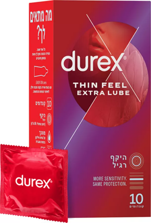 מארז 10 קונדומים דורקס ת'ין פיל אקסטרה לוב Durex Thin Feel Extra Lube