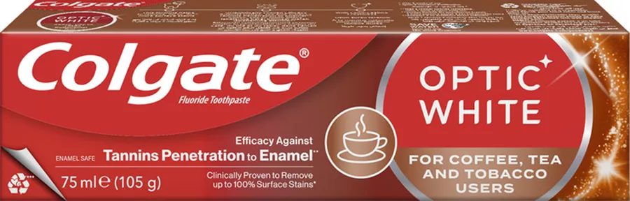 קולגייט משחת שיניים אופטיק וויט לאוהבי קפה, תה וטבק Colgate