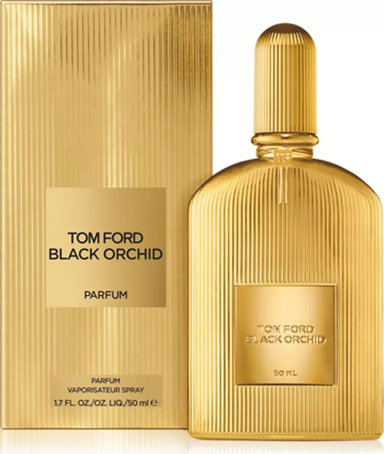 בושם בלאק אורכיד בבקבוק זהב – ניחוח יוקרתי של סחלב שחור, רום ושזיף מאת טום פורד.