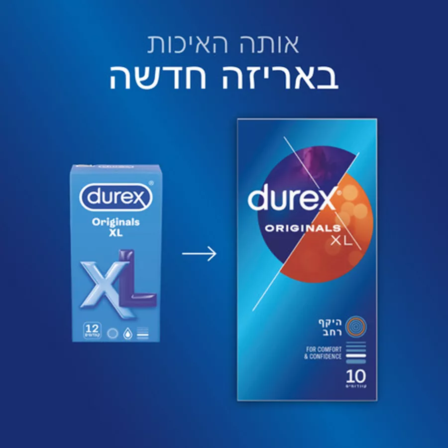 מארז 10 קונדומים דורקס אוריג'ינלס XL במידה רחבה Durex Originals XL