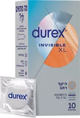 מארז 10 קונדומים דורקס אינוויזיבל XL דקים במיוחד Durex Invisible XL