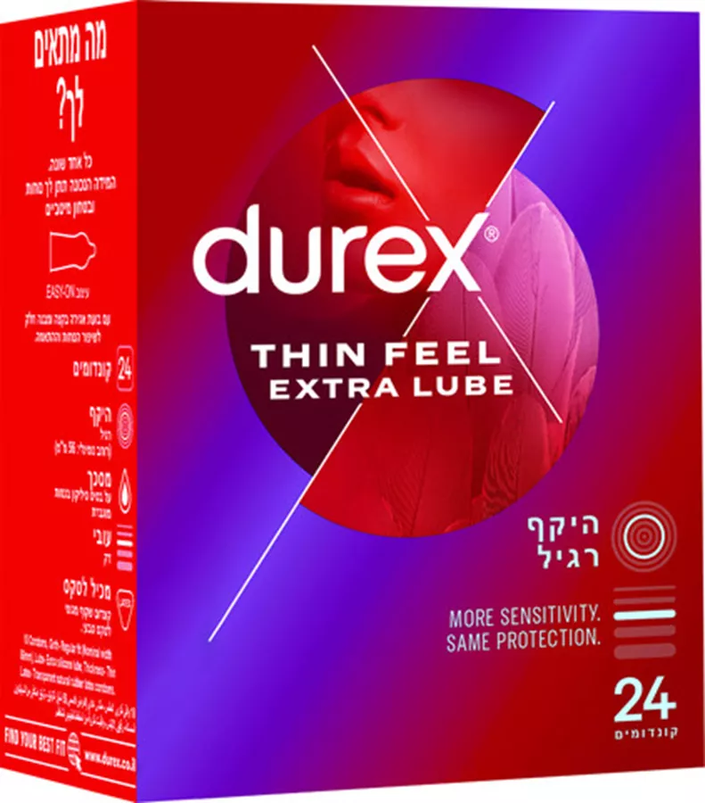 מארז 24 קונדומים דורקס ת'ין פיל אקסטרה ת'ין Durex Thin Feel Extra Thin