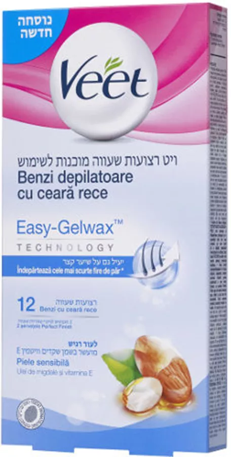 רצועות שעווה מוכנות לשימוש לעור רגיש Veet מארז 12 יחידות