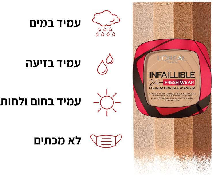 לוריאל אינפליבלי פודרה גוון 140 עמידה עד 24 שעות L'oreal