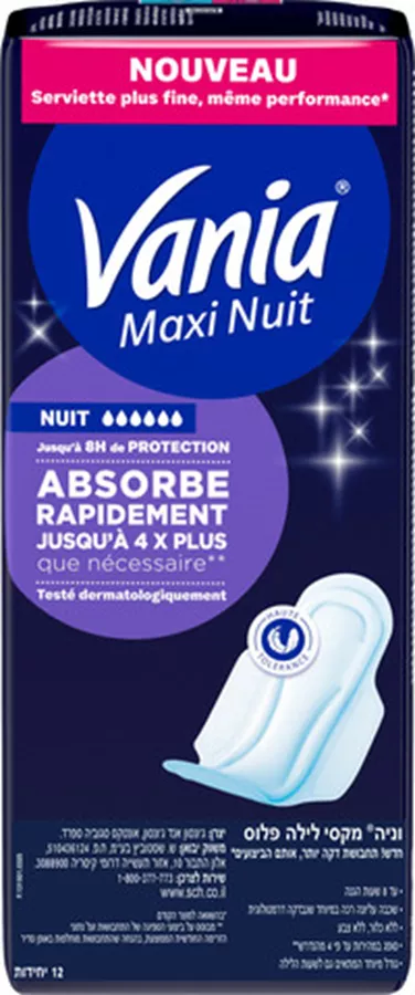 וניה תחבושות מקסי מותאמות במיוחד לשעות הלילה Vania